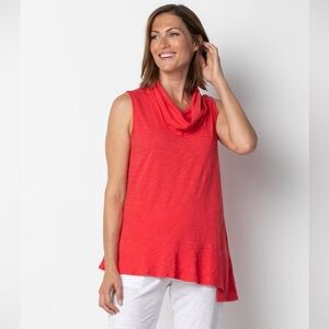 Habitat Cotton Asymmetrical Sleeveless Red Cowl Neck Flounce Top Tee Tunic XL